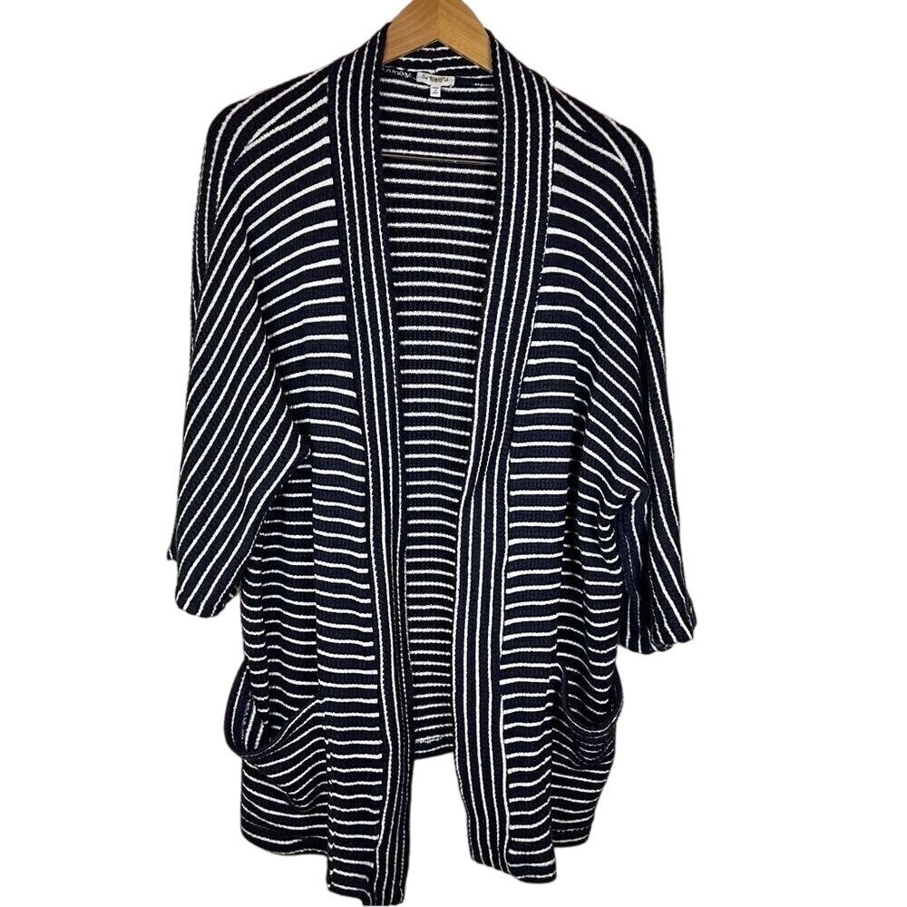 Splendid Meridian Stripe Loose Fit Knit Cardigan Size Large‎ Navy White